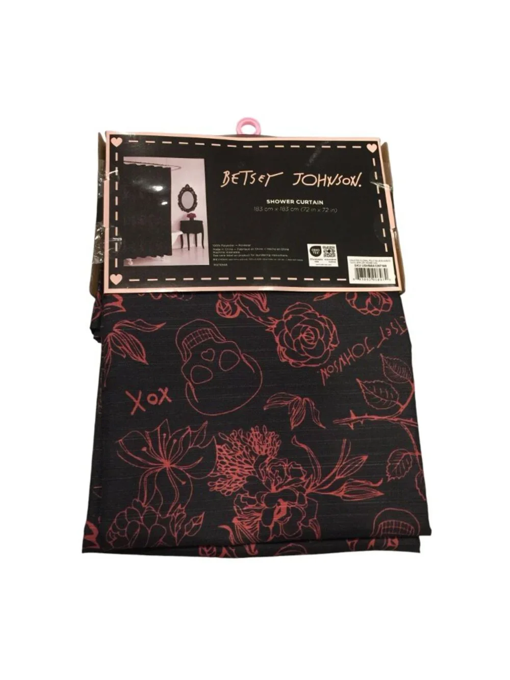 Betsey Johnson Haunted Floral Shower Curtain Red Black 72